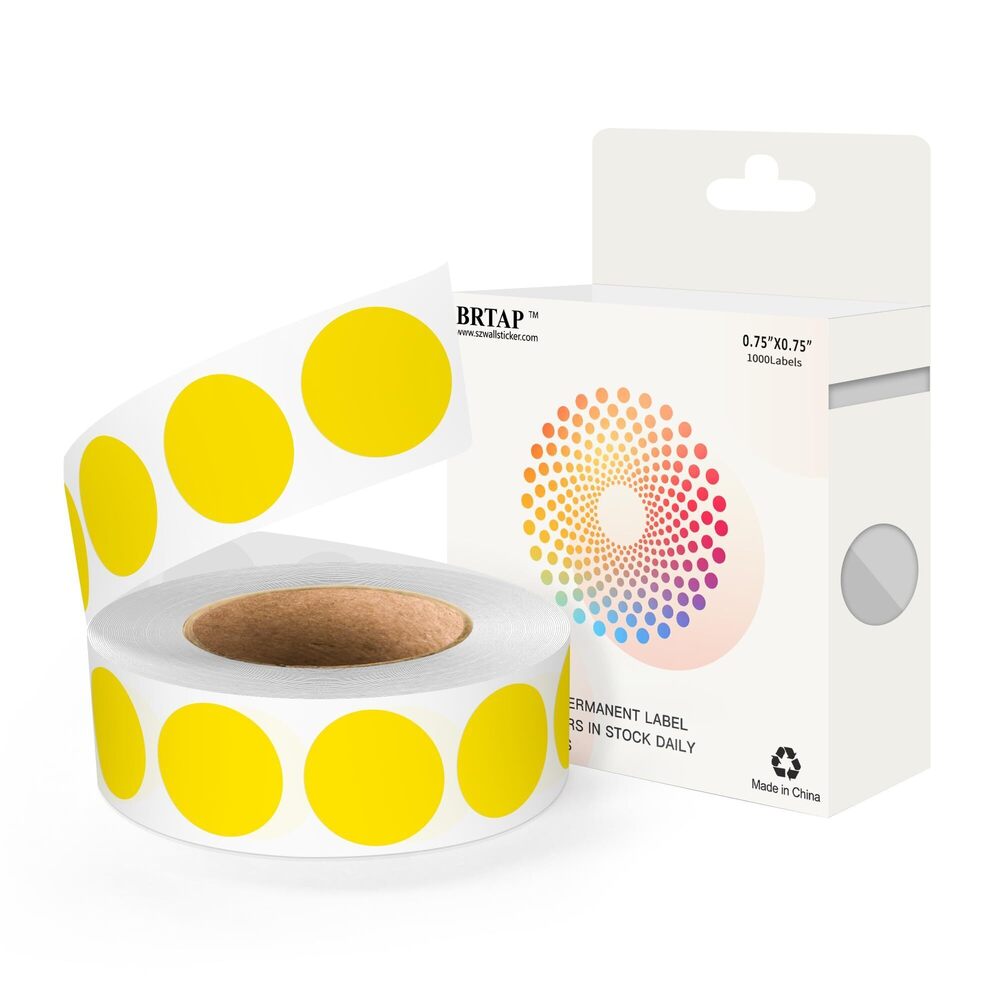 6872 1000 PCS 3/4 Inch Round Dots Color Coding Circle Stickers, Yellow Dot
